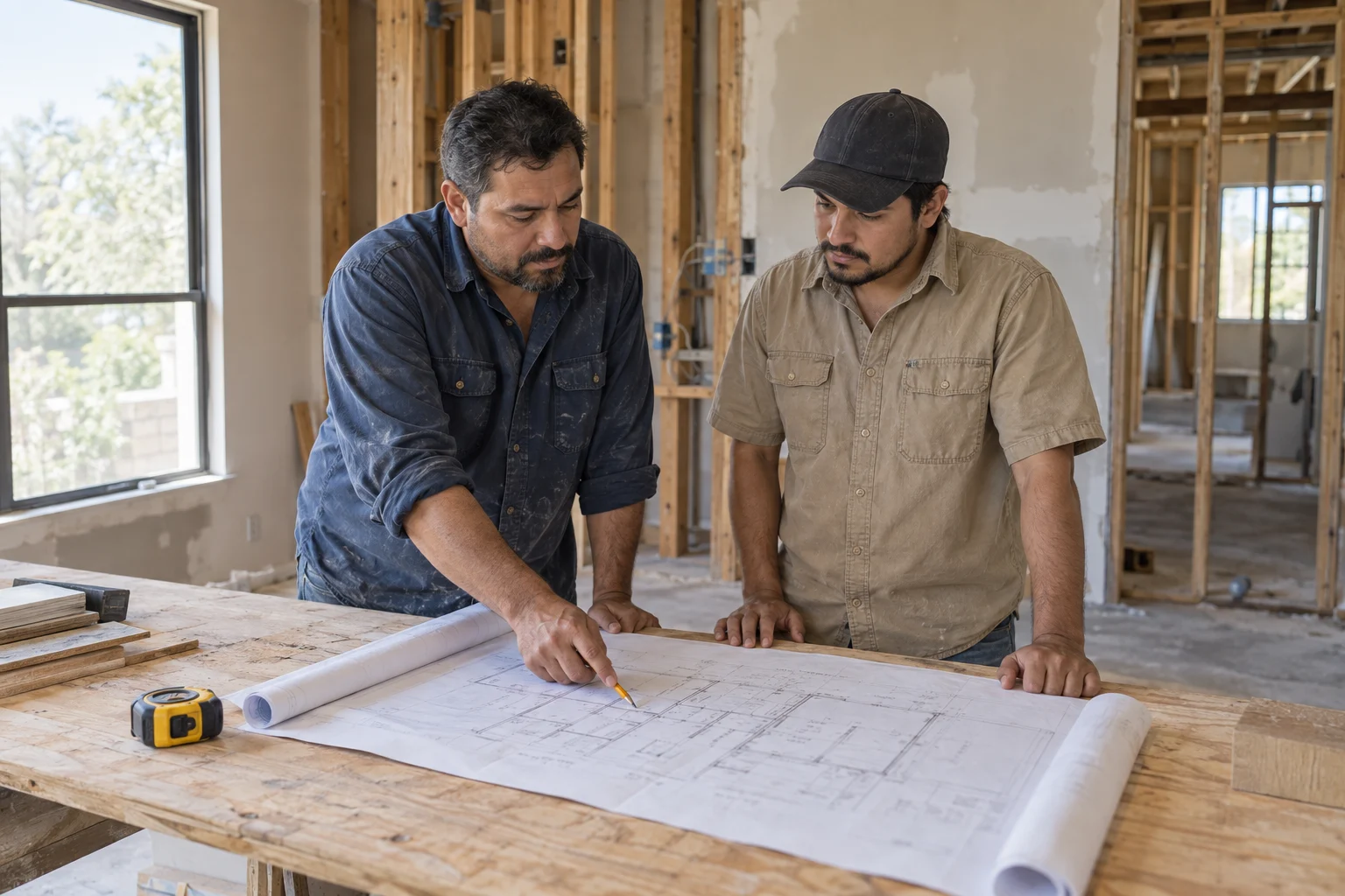 Construction professionals discussing a renovation